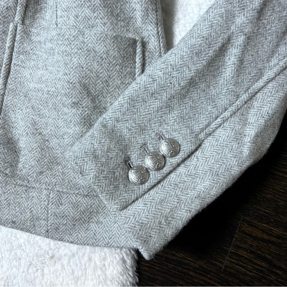 Talbots Petite Gray Wool Blend Classic Shetland Blazer with Fur Trim - Picture 7 of 13